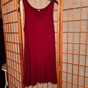 Burgundy t-shirt tank dress with pockets